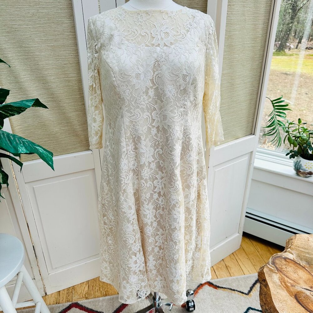 JJ's House Ivory Lace Midi Wedding Dress A Line Bridal Size 8 10